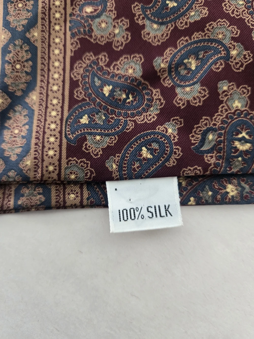 Christian Dior Satin Silk Burgundy Paisley Rectangle Scarf w/ Fringe Logo